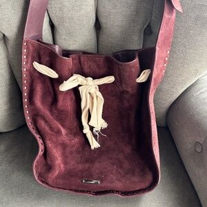 Rebecca Minkoff Hippie Studded Adjustable Shoulder Bag in Suede w/Drawstring